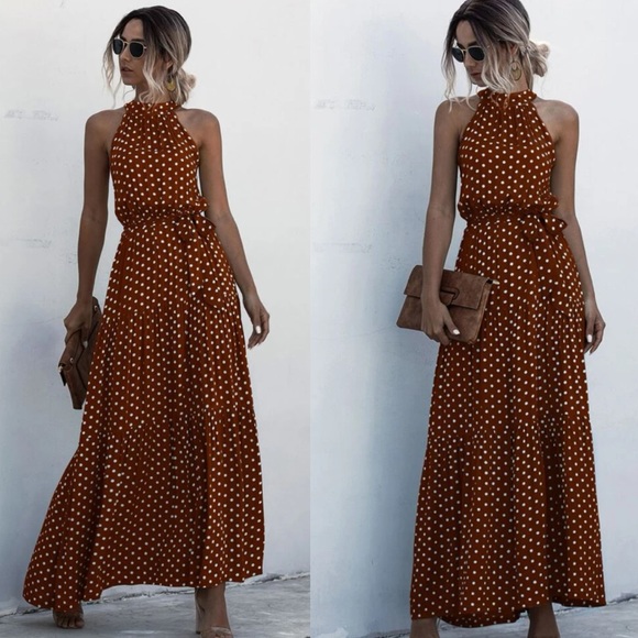 Boho gypsy dot halter maxi dress - Picture 2 of 10